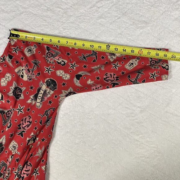 Torrid Women's L Fit & Flare Dress Red Black Novelty Print Pockets Stretch Punk - Picture 9 of 10